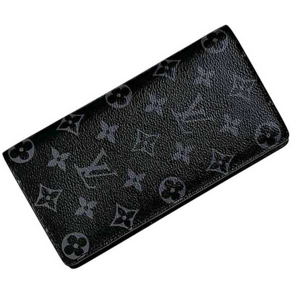 Louis Vuitton Bifold Long Wallet Portefeuille Brazza f-25001 Black Monogram E...